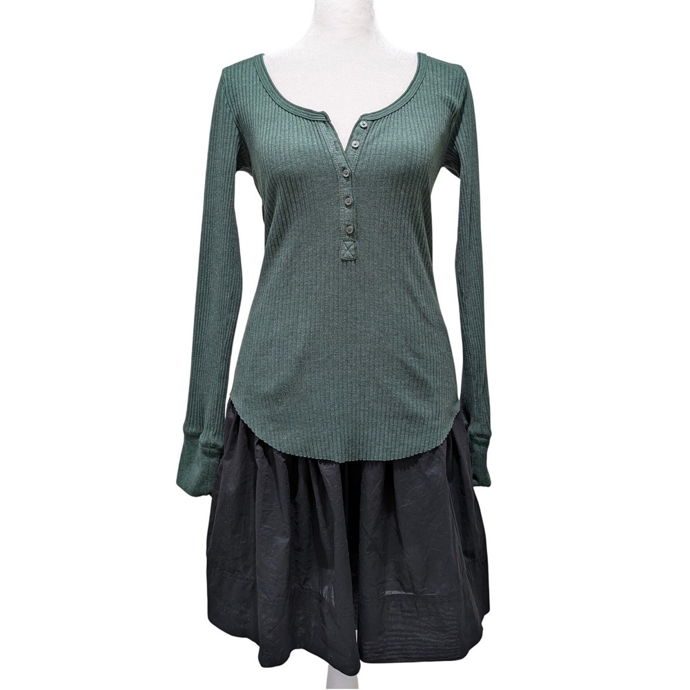Green Y2K Bella Swan Grunge Vibe Long Sleeve Ribbed Henley‎ Shirt Small P - Picture 8 of 8